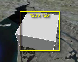 Screenshot – Rechteck auf der Karte mit einem 128-Pixel-Overlay