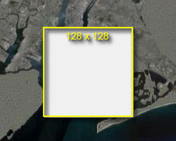 Screenshot – Rechteck auf der Karte mit einem 128-Pixel-Overlay